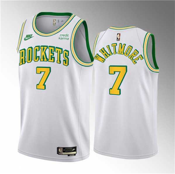 Men%27s Houston Rockets #7 Cam Whitmore White 2023 Draft Classic Edition Stitched Basketball Jersey Dzhi